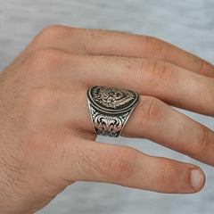 Bague pour homme en argent avec inscription en turc « tête de loup »