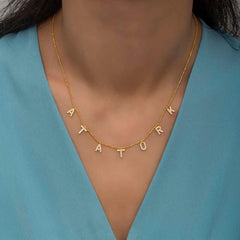 Collier pour femme en argent et or avec inscription Atatürk