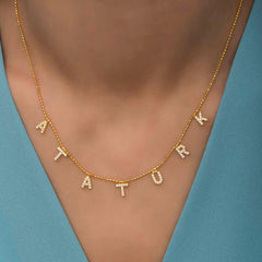 Collier pour femme en argent et or avec inscription Atatürk