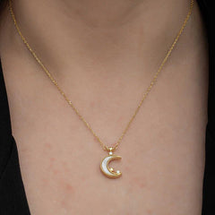 Collier pour femme en argent et or avec croissant d'étoile