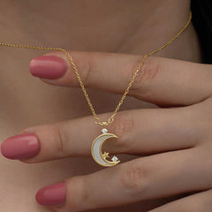 Collier pour femme en argent et or avec croissant d'étoile