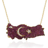 Collier pour femme avec croissant de lune et étoile en argent et or, carte de la Turquie