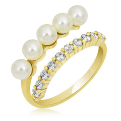 Silver Gold Adjustable Pearl Stone Women's Ring