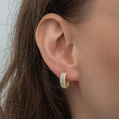 Silver Gold Baguette Row Stone Hoop Earrings