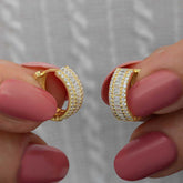 Silver Gold Baguette Row Stone Hoop Earrings