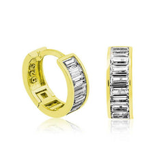 Silver Gold Baguette Stone Hoop Earrings