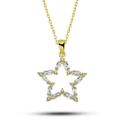 Silver Gold Baguette Stone Star Women's Necklace