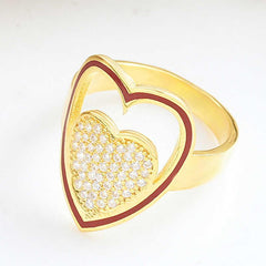 Silver Gold White Stone Heart Women's Ring