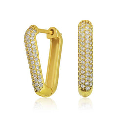 Silver Gold White Stone Triangle Earring