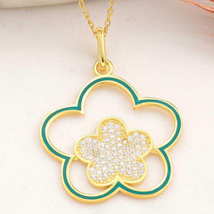 Gümüş Gold Çiçek Desenli Kadın Kolye