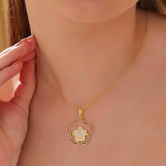 Gümüş Gold Çiçek Desenli Kadın Kolye