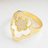 Silver Gold Flower Patterned Women's Ring