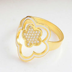 Silver Gold Flower Patterned Women's Ring
