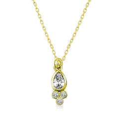 Collier femme solitaire goutte de rosée en argent et or