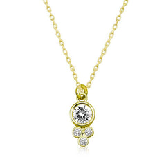 Collier femme solitaire rond en argent et or avec goutte de rosée