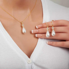 Silver Gold Drop Pearl Women Set