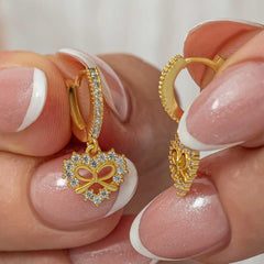 Silver Gold Heart Ribbon Dangle Women's Earrings