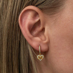 Silver Gold Heart Ribbon Dangle Women's Earrings