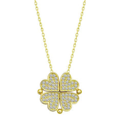 Silver Gold Heart Openable Clover Women's Necklace