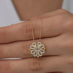 Silver Gold Heart Openable Clover Women's Necklace