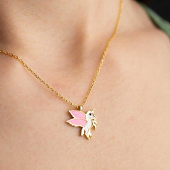 Silver Gold Winged Horse Necklace