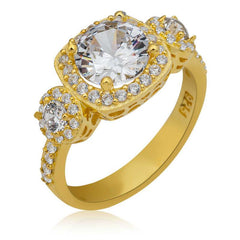 Silver Gold Square Mount Single Stone Women's Ring