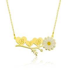 Silver Gold Personalized Heart Daisy Necklace