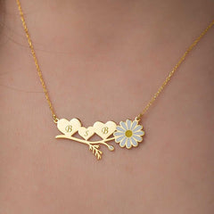 Silver Gold Personalized Heart Daisy Necklace