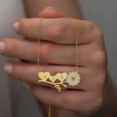 Silver Gold Personalized Heart Daisy Necklace