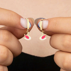 Boucles d'oreilles pendantes cygne en argent et or pour femme