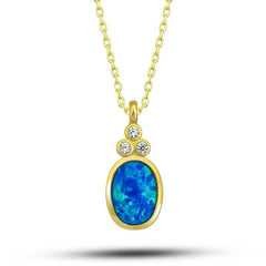 Silver Gold Blue Opal Stone Pineapple Women's Necklace