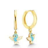 Boucles d'oreilles pendantes en forme d'oiseau bleu, argent et or, pour femme