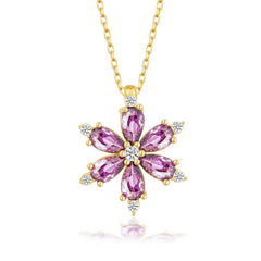 Collier pour femme en argent, or et fleur de lotus violette