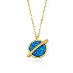 Silver Gold Opal Stone Planet Women's Necklace