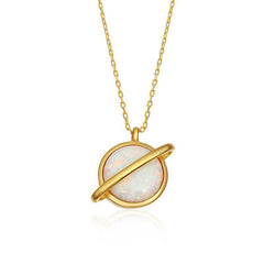Silver Gold Opal Stone Planet Women's Necklace