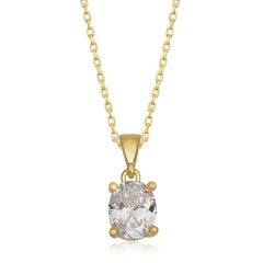 Silver Gold Oval Zircon Stone Women's Necklace
