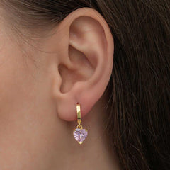 Silver Gold Pink Stone Heart Women's Earrings