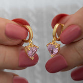 Silver Gold Pink Stone Heart Women's Earrings