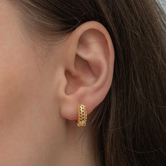 Silver Gold Honeycomb Patterned Hoop Women's Earrings