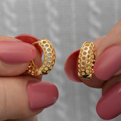 Silver Gold Honeycomb Patterned Hoop Women's Earrings