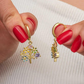 Silver Gold Color Stone Tree of Life Women's Earrings