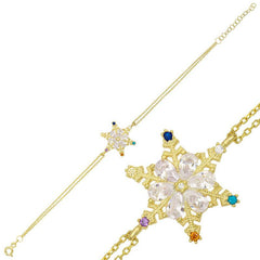 Bracelet femme flocon de neige en pierre couleur argent et or