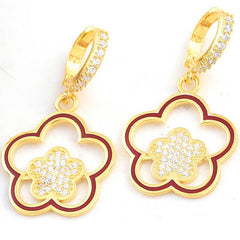 Silver Gold Dangling Flower Patterned Women's Earrings