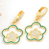 Silver Gold Dangling Flower Patterned Women's Earrings