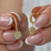 Boucles d'oreilles pendantes soleil argent et or pour femme