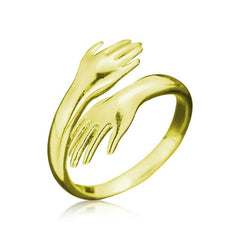 Silver Gold Embracing Hands Ring