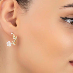 Silver Gold Mother of Pearl Flower Stud Women's Earrings