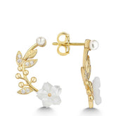 Silver Gold Mother of Pearl Flower Stud Women's Earrings