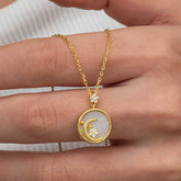 Silver Gold Mother of Pearl Stone Moon Star Crescent Women's Necklace