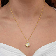 Silver Gold Mother of Pearl Stone Moon Star Crescent Women's Necklace